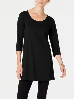 J Jill Pure Jill Ballet Sleeve Tunic Size M Black Pima Cotton Minimalist Classic